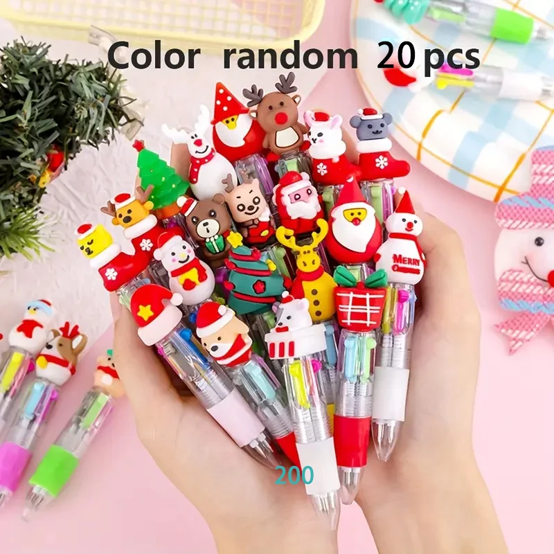 20Pcs Cute Christmas Theme Pattern Four-color Pen for Christmas Party New Year Gift Souvenir Christmas Stockings Pinata Filler