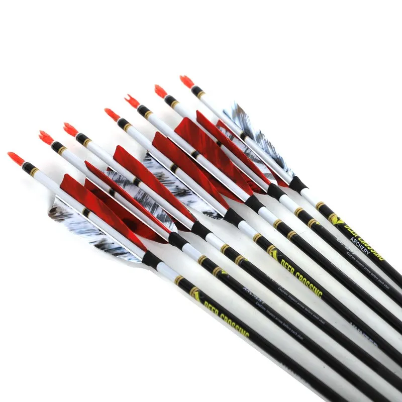 Pure Carbon Arrow for Recurve Compound Bow, Hunting Shooting, ID 6.2 Spine, 350 400 500 600 700 800, 6-12 Pcs