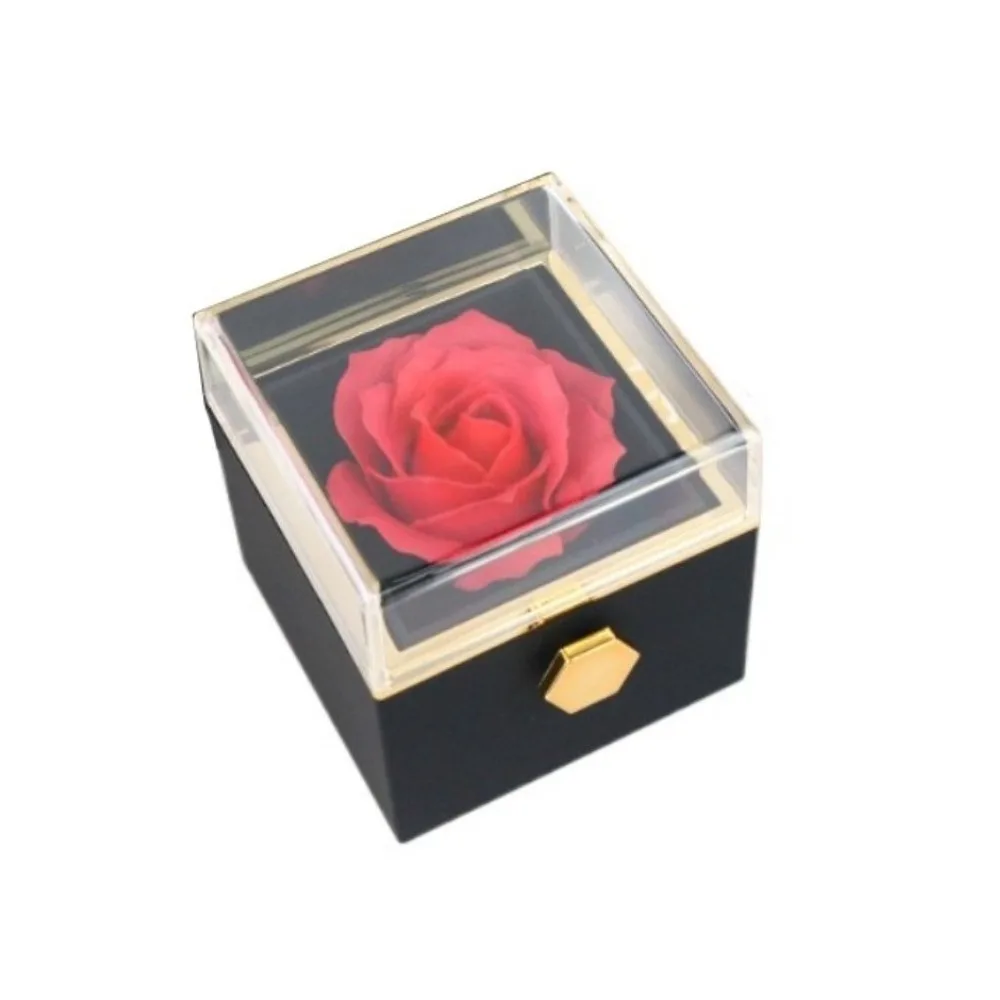 

Rotation Rose Jewelry Gift Box Ring Display Necklace Storage Proposal Ring Boxes Dustproof Eternal Rose Jewelry Display Rack