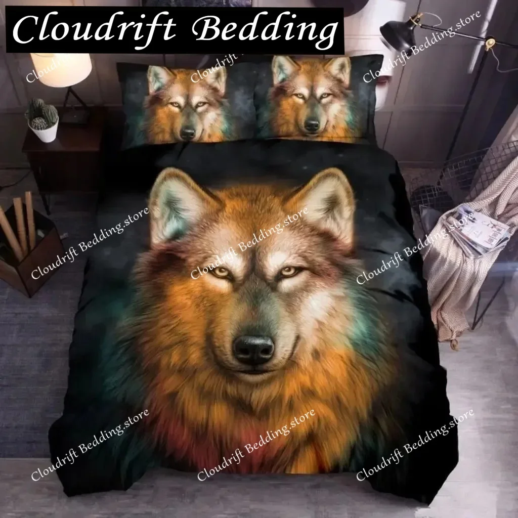 Animal Duvet Cover Set Queen Size Polyester Lightning Lion Pattern Comforter Cover Grey Black Soft Bedding Set for Teen Boys Man