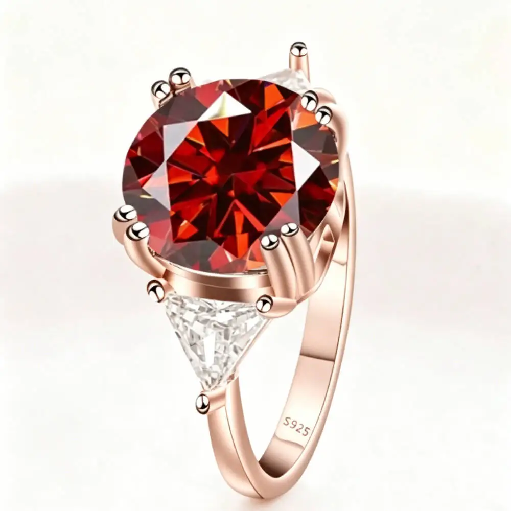 925 Silver Rose Gold Color 5CT Round Cut Crown Prong Multi Color D VVS1 Moissanite Cocktail Statement Ring Luxury Fine Jewelry F
