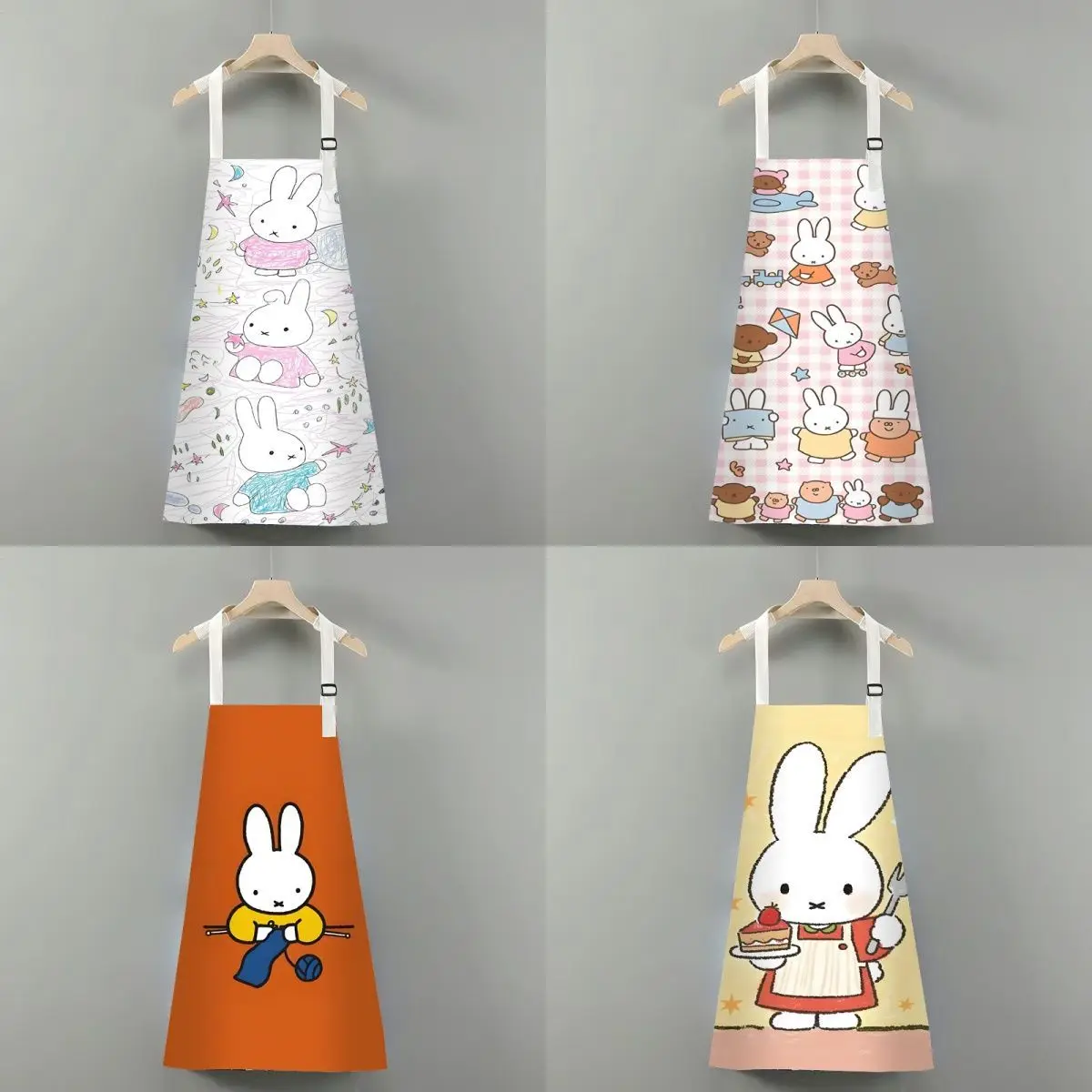 Cartoon Kawaii Good Looks Halter Neck Waterproof Apron Kitchen Cook Cooking Apron Anti-dirty Smock Four Seasons Available Miffy