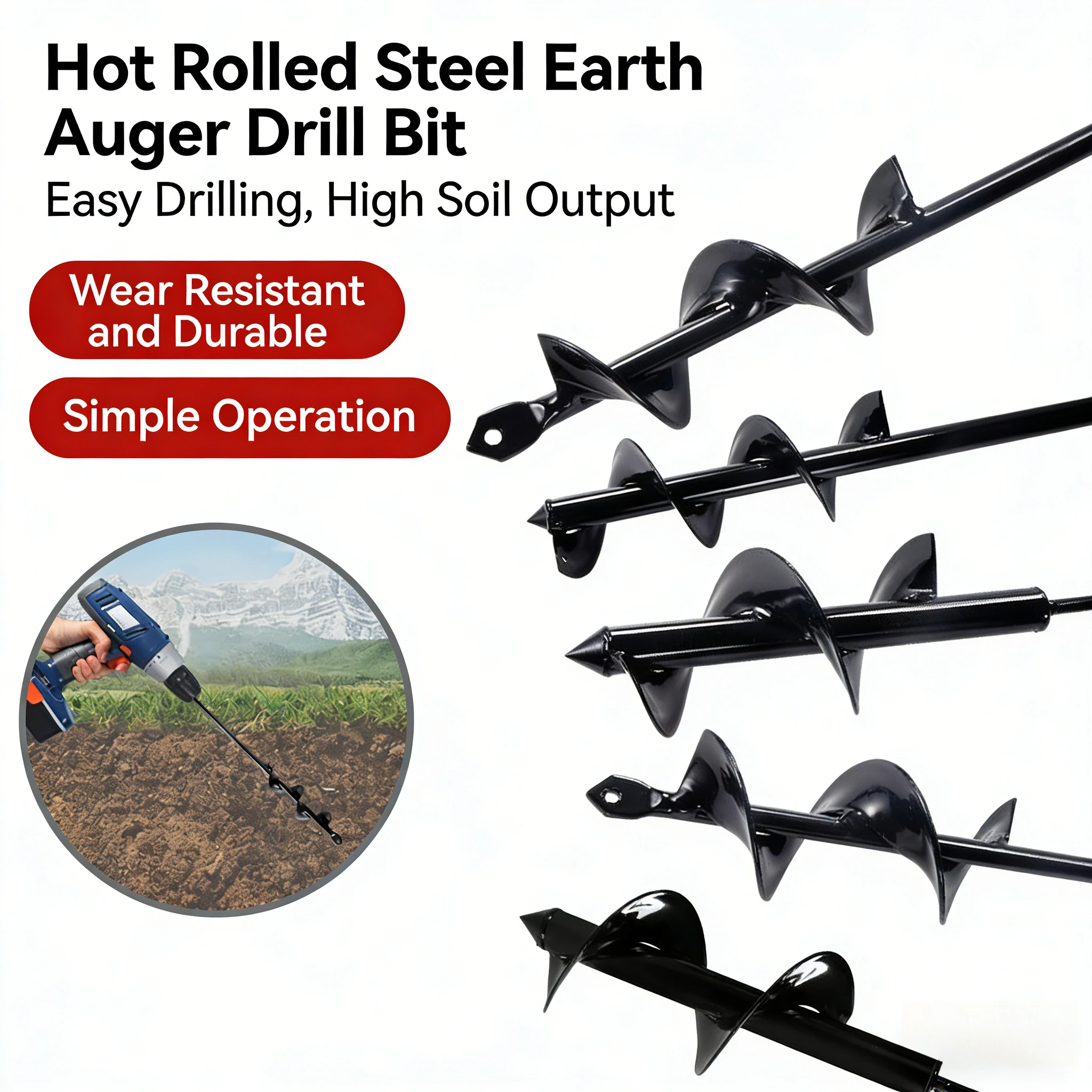 Garden auger bits for planting hexagonal shaft drill bits require no power Solid steel auger for bulb and bedding plant growing