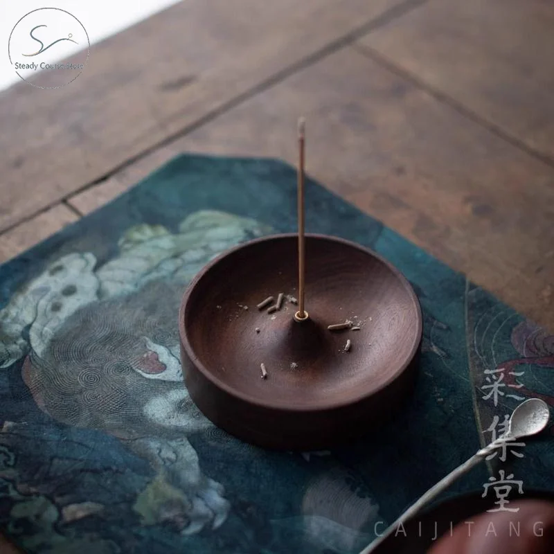 North American Black Walnut Solid Wood Incense Stick Tea Ceremony Round Incense Burner Agarwood Tray Holder Home Decor