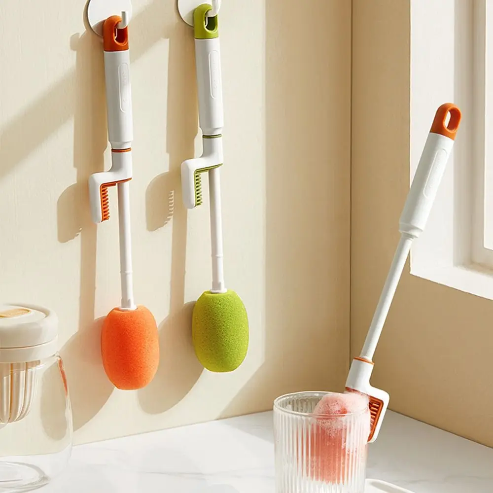 Bottle Brush Set 3 In 1 Multifunctional Cup Brushes Soft Head Plastic Sponge Cleaning Brushes Through Hole Gap Rotatable