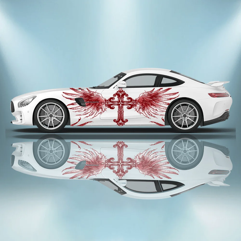 

Exorcism Cross Red Wing Car Sticker Full Body Decoration Covering Scratches Protect Auto Sticker Waterproof Car Vinyl Wraps