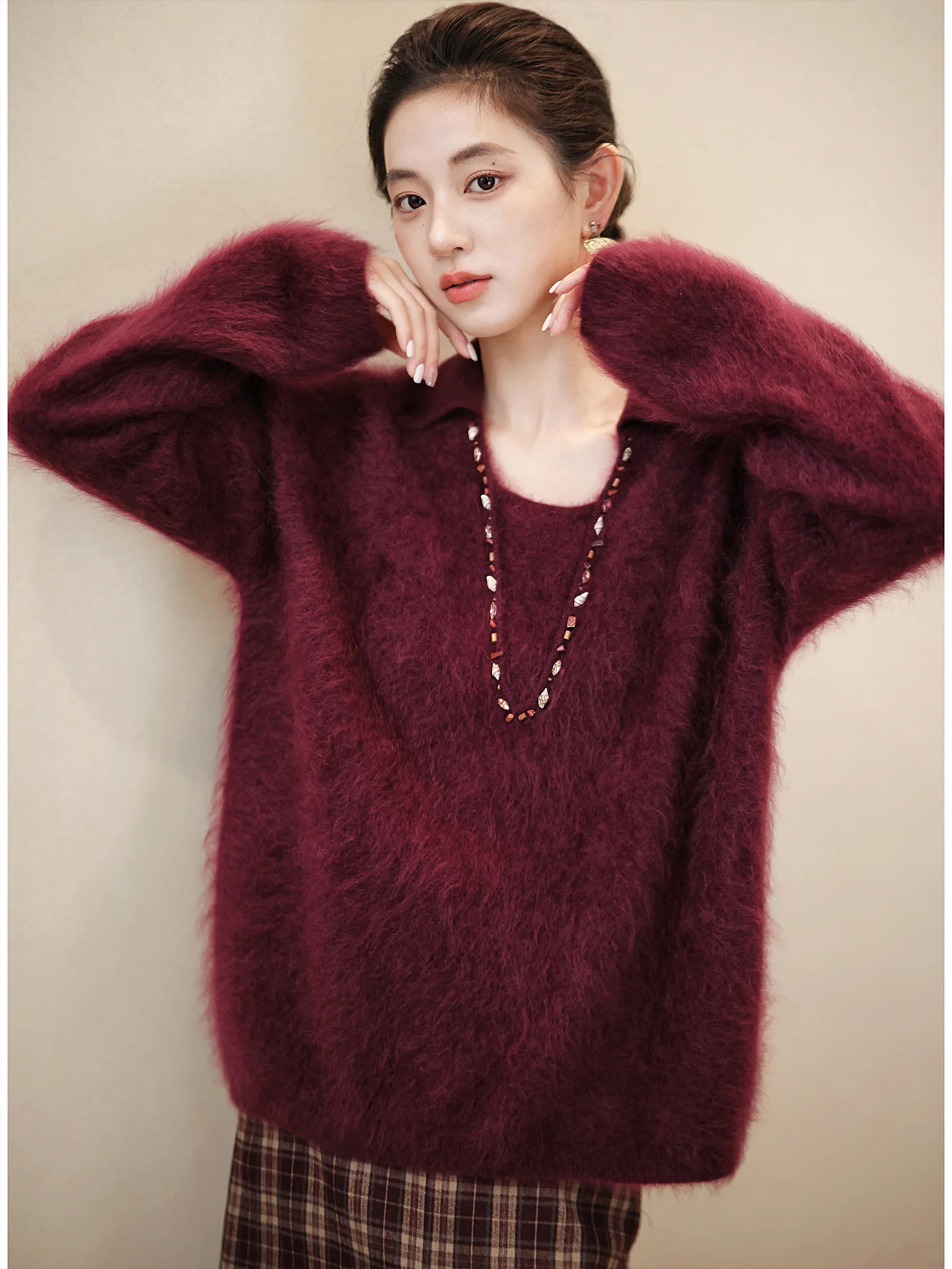 

Шерстяной свитер Zhaodaxi, 100% кашемир, ручная работа, с дизайном «Бриллиант», для повседневной носки, с длинными рукавами, женская вязаная одежда