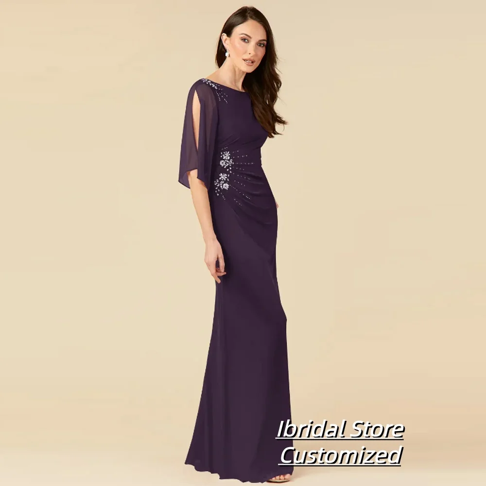 فساتين أم العروس أنيقة مخصصة للنساء من الشيفون لحفلات الزفاف مع مطرز بالخرز رداء السهرة الجديد