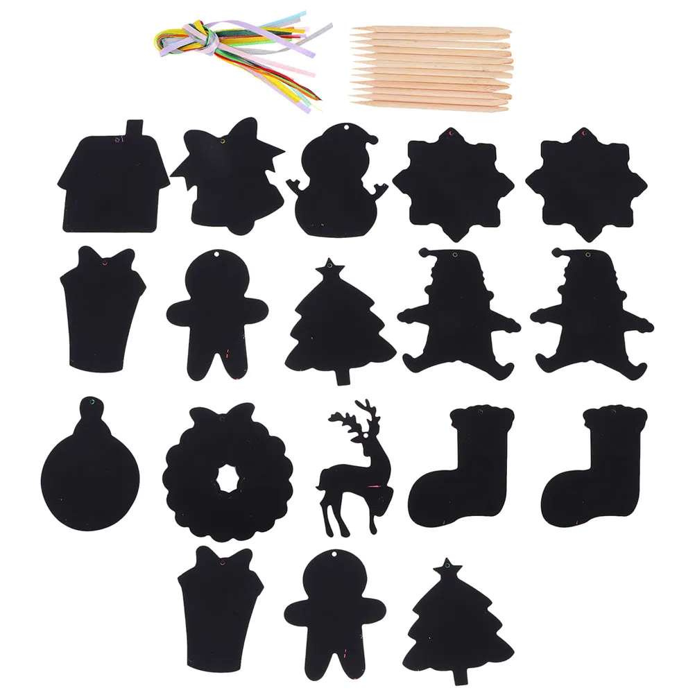 1 مجموعة 1 مجموعة خدش ورقة ديكور معلق عيد الميلاد موضوع Diy بها بنفسك الحرفية عدة ملونة خدش بطاقات عطلة الطرف الديكور عيد الميلاد #6