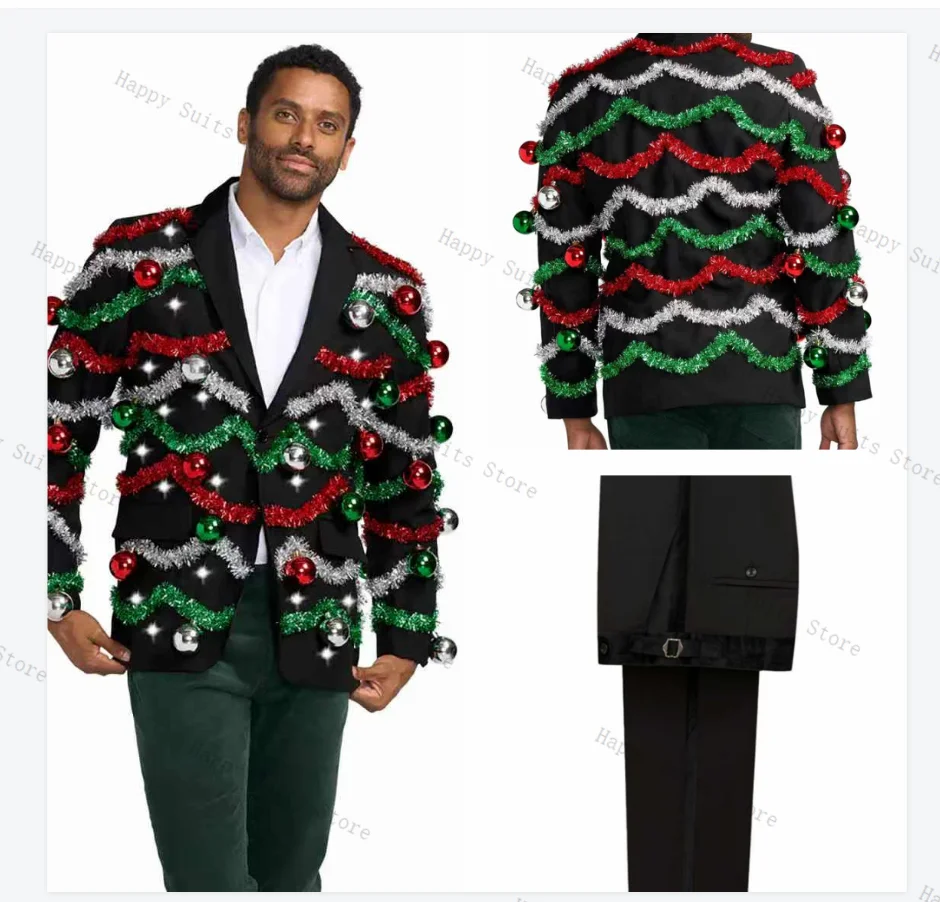 

Christmas Men Suit Set 2 Pcs Blazer+Pants Trousers Formal Office Coat Green Red White Groom Wedding Tuxedo Customized Jacket