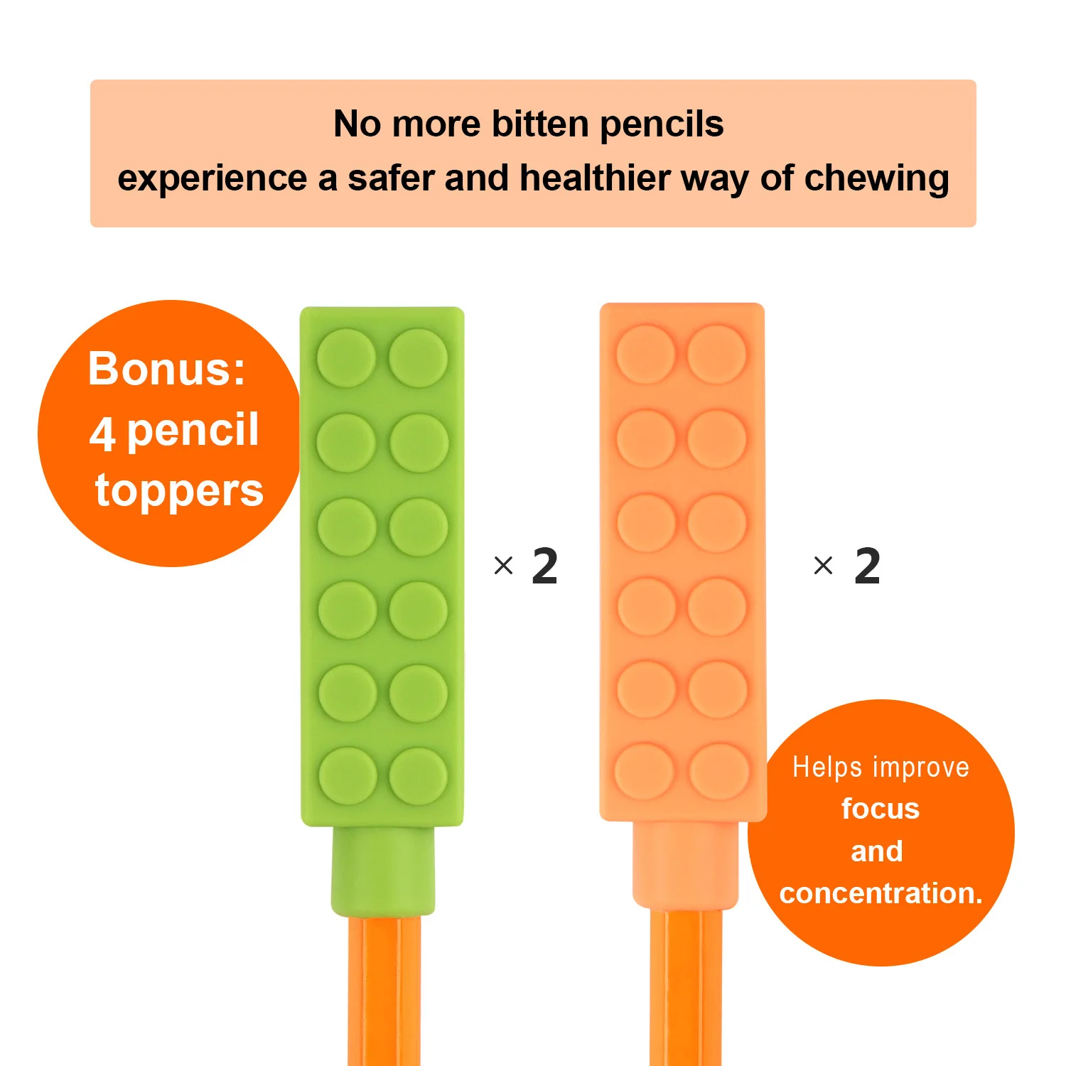 TYRY.HU 4PCS Silicone Pencil Topper Fun Silicone Baby Teether Pencil Cap Sensory Toy for Kids Children Chew Tools