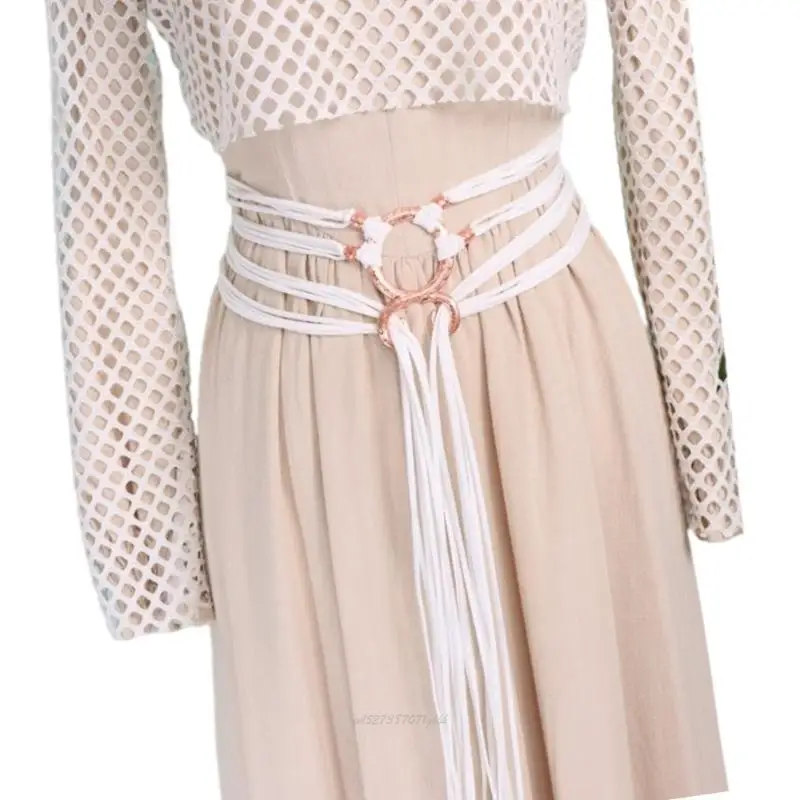 Correa cintura cruzada ajustable X5XA para mujer, cinturón cuerda larga piel sintética suave