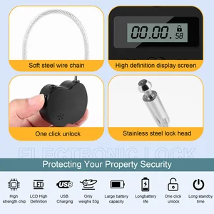 B24B Smart Time Lock LCD Display Time Lock Multifunction Travel Electronic Timer, Waterproof USB Rechargeable Temporary Timer Pa