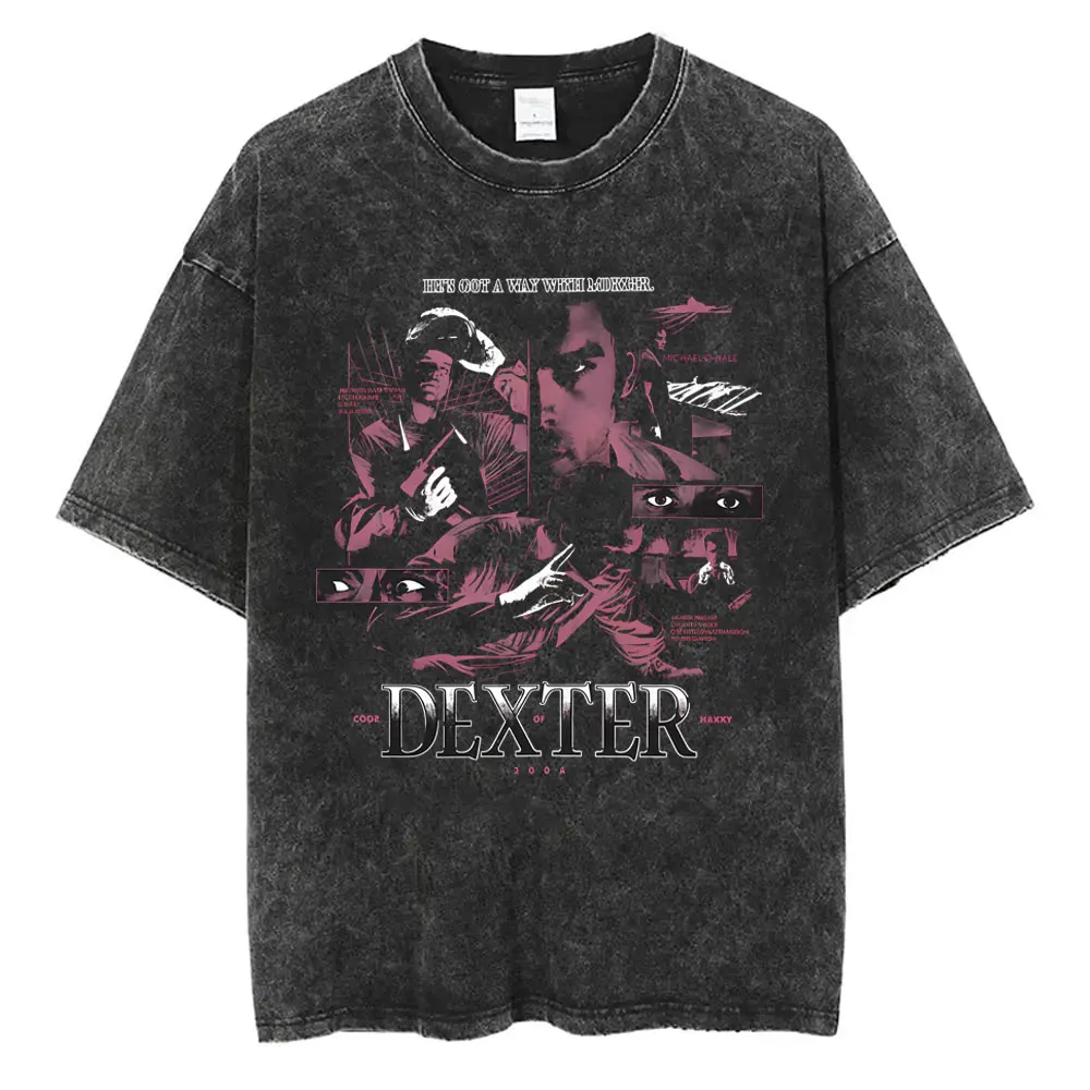 

Washed Vintage TV Play Dexter Morgan Graphic T-shirts Summer Men Women Clothing Fashion Oversized Crewneck Short Sleeve T Shirts