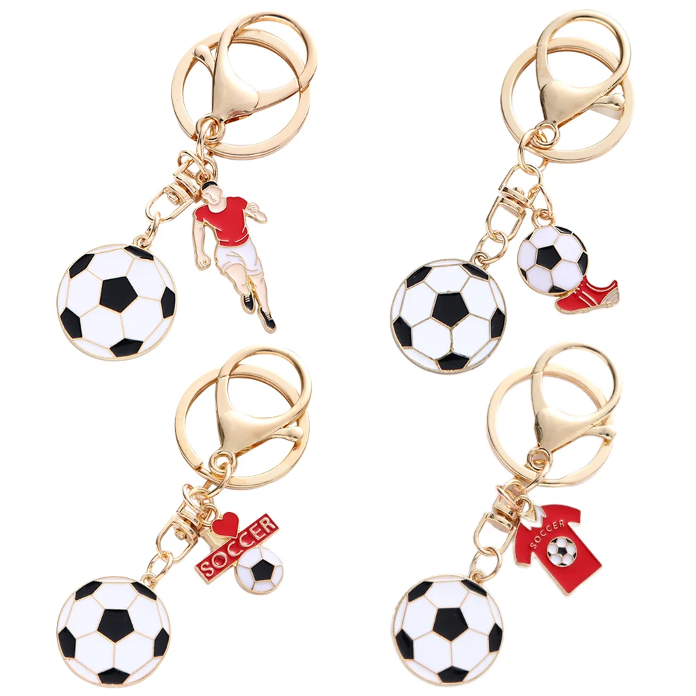 4 Pcs Football Keychain Charm Keyring Decor of The Lid Zinc Alloy Bag Hanging Holder Soccer