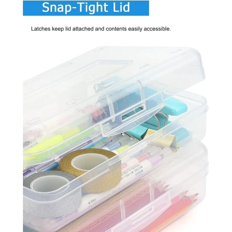 تاماكي 1 عبوة من صندوق أقلام الرصاص البلاستيكي، صناديق أقلام رصاص ذات سعة كبيرة، صناديق شفافة مع غطاء محكم، تصميم قابل للتكديس ومكتب أنيق #5