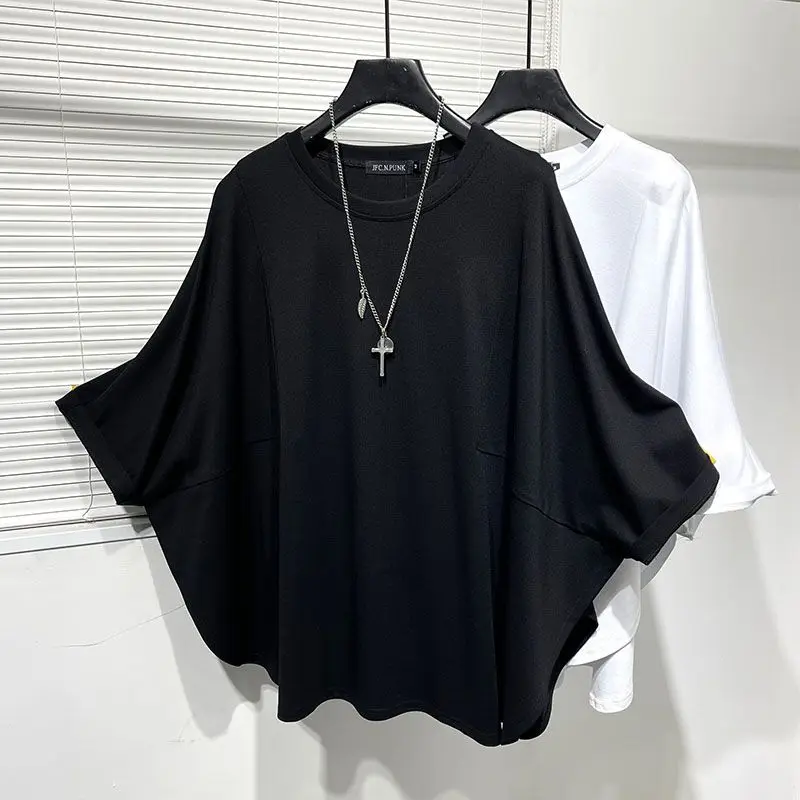 Men Oversized Batwing Sleeve T Shirts Summer Thin Hem Split Side Fashion Personality 2xl Tops Tee Hip Hop Black White Streetwear