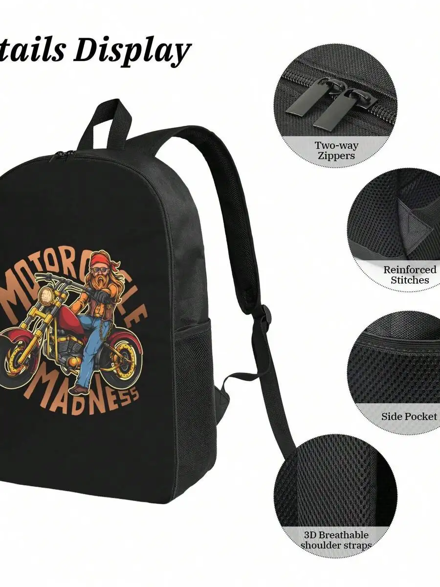 

Biker Madness Waterproof Backpack Large Capacity Anti-Theft Laptop Bag Travel School College Work Casual Unisex Daypack