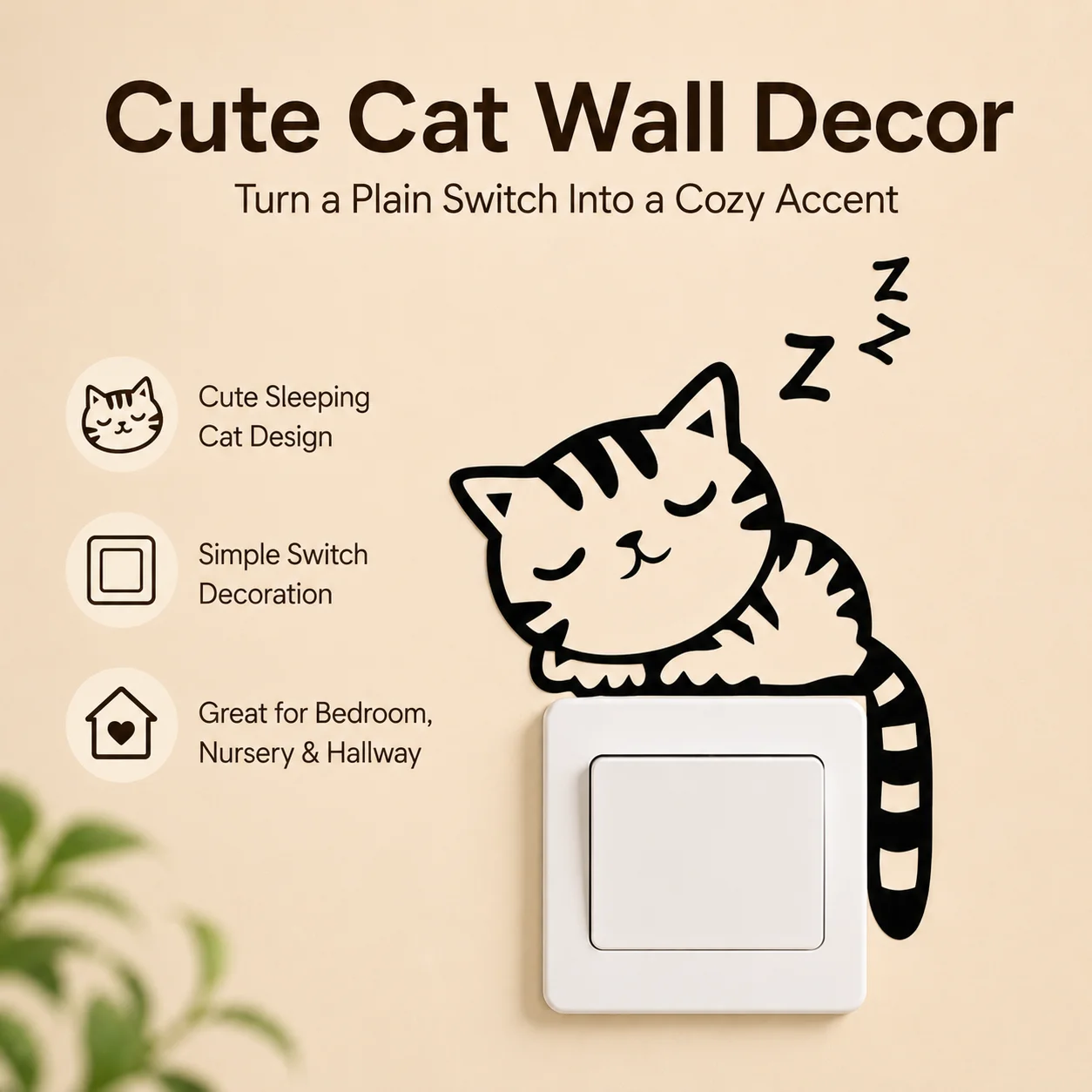 Cute Cat Light Switch Sticker - Funny Kitten Wall Decal, Removable Vinyl Art for Kids Bedroom