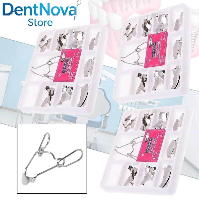 

3pcs Dental Sectional Matrices Contoured Metal Matrix Band Set w/ Springclip No.1.330 for Molar Restorations