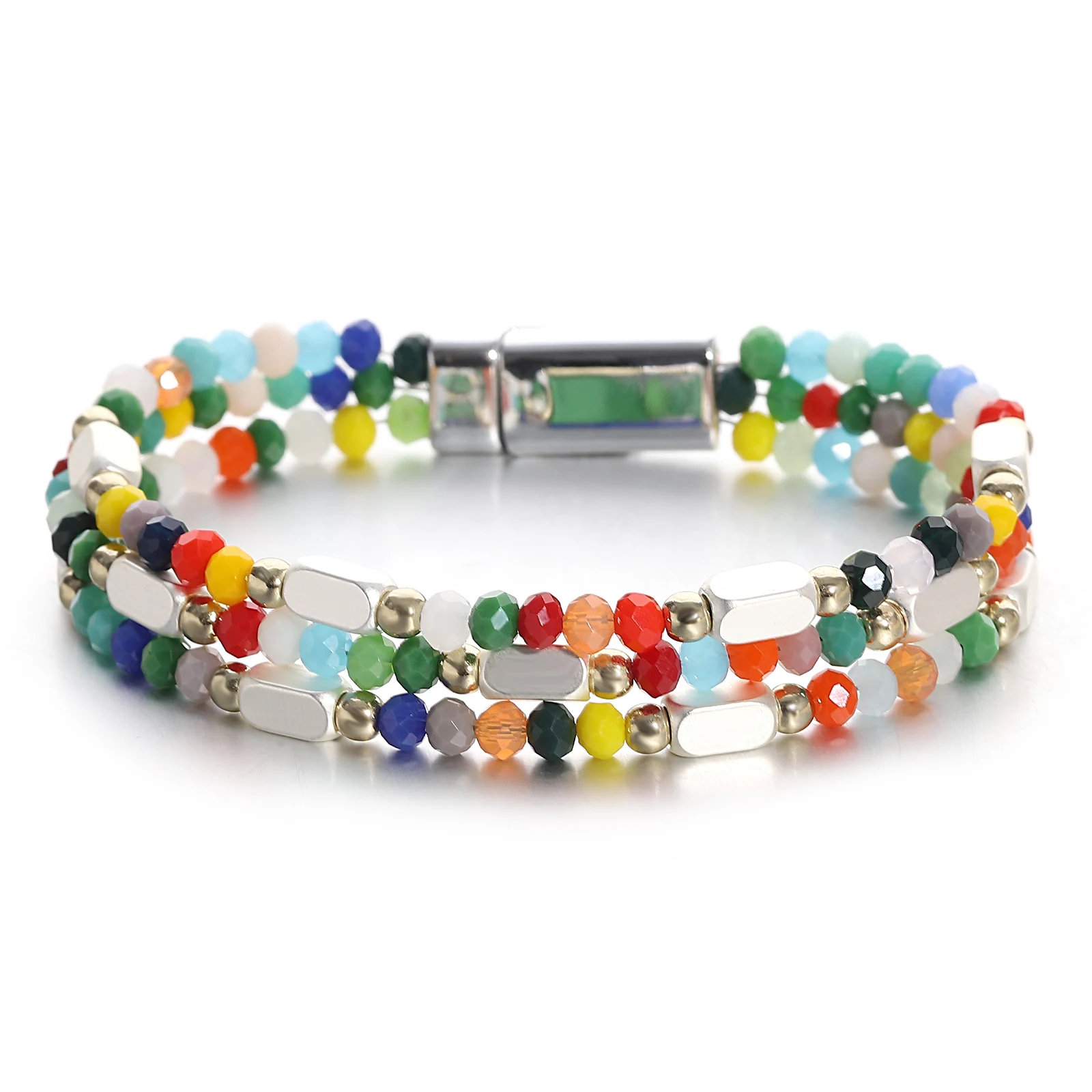 Amorcome Fashion Colorful Crystal Beaded Bracelets For Women Magnetic Clasp Bracelet Female Handmade Summer Beach Jewelry