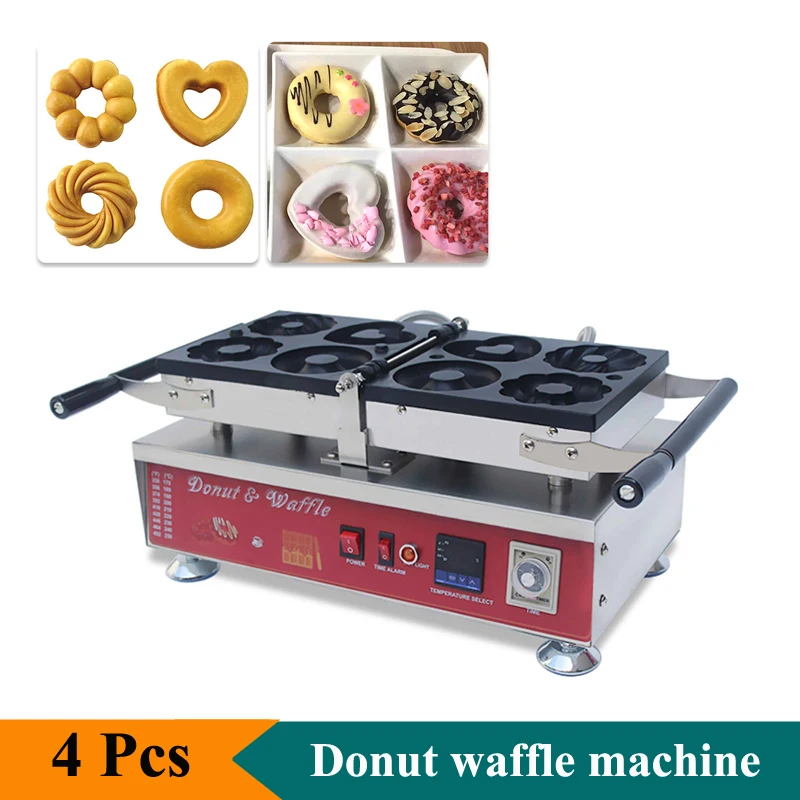 Electric Donut Maker Machine 4 Molds Cake Maker Machine Commercial Cake Donut Waffle Making Machine Stainless Steel