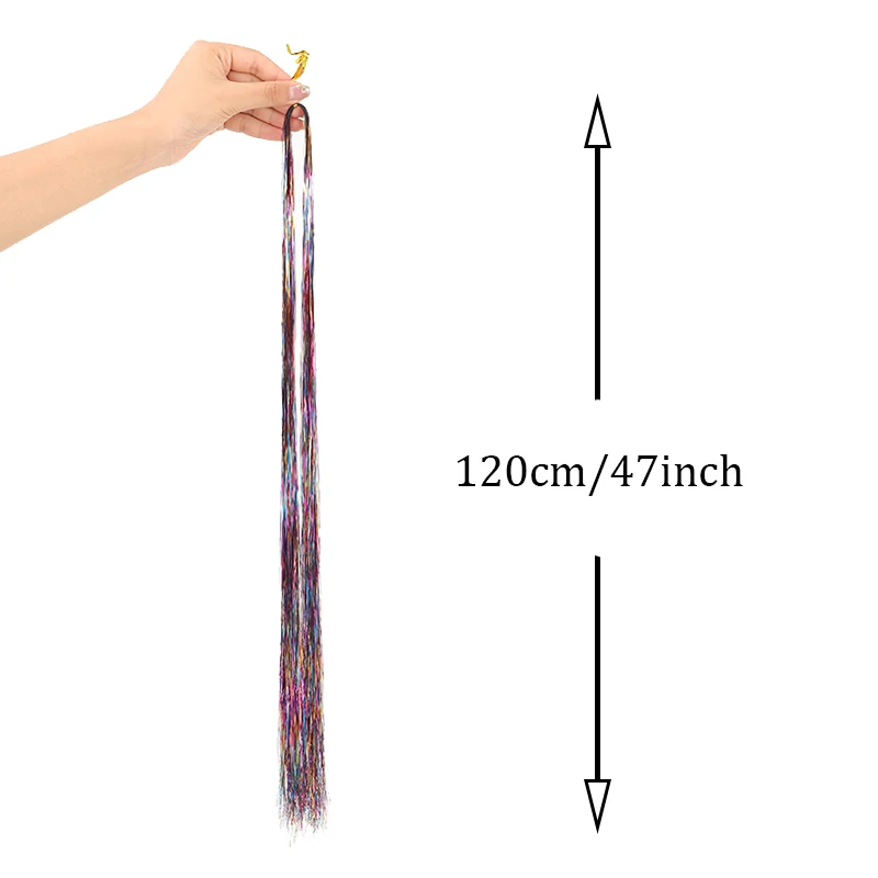 Extensiones de cabello de ganchillo brillante, seda colorida, fibra sintética, Arco Iris, brillante, uso en fiestas