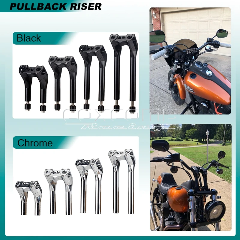 Black Club Style Pull Back Kickback Upright Handlebar Riser 4