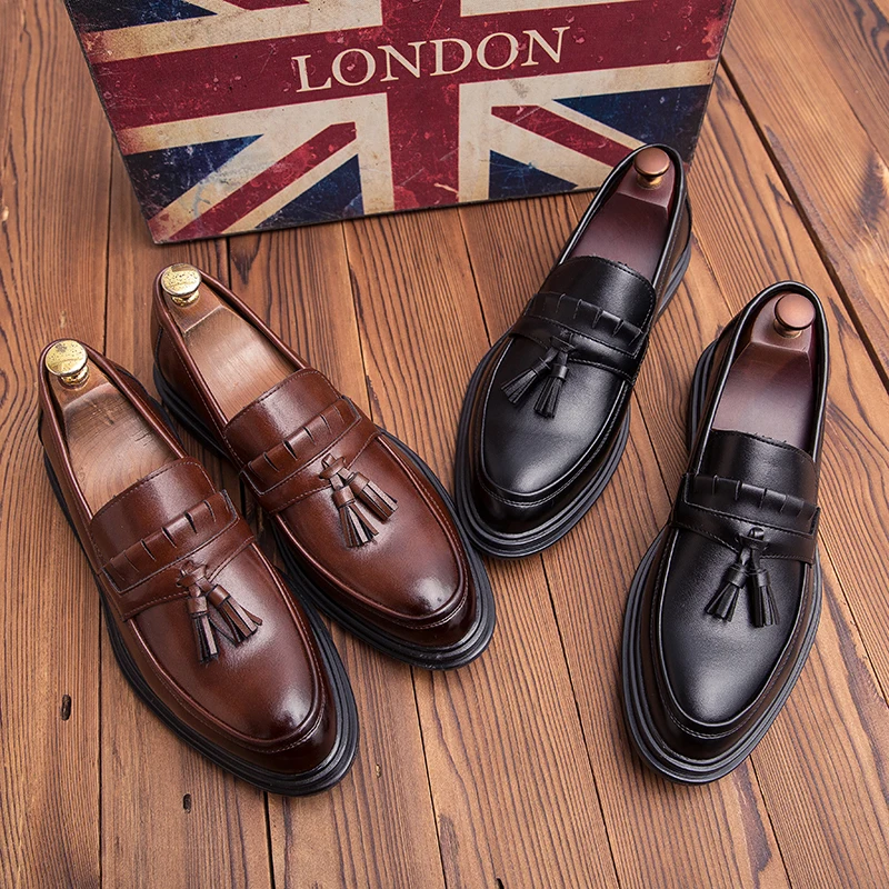 Casual fashion business men's shoes tassel carved leather shoes casual shoes low heel comfortable classic men's leather shoes