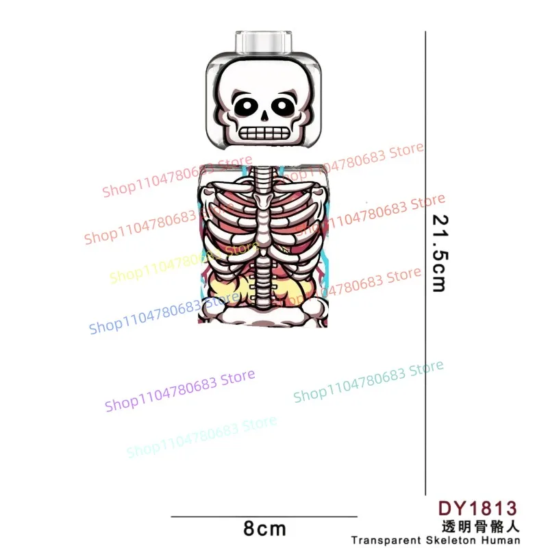 

MOC Building Block Minifigure Transparent Skeleton Oversized 21CM Assembly Model Ornament Anime Cartoon Toy Gift Action Figure