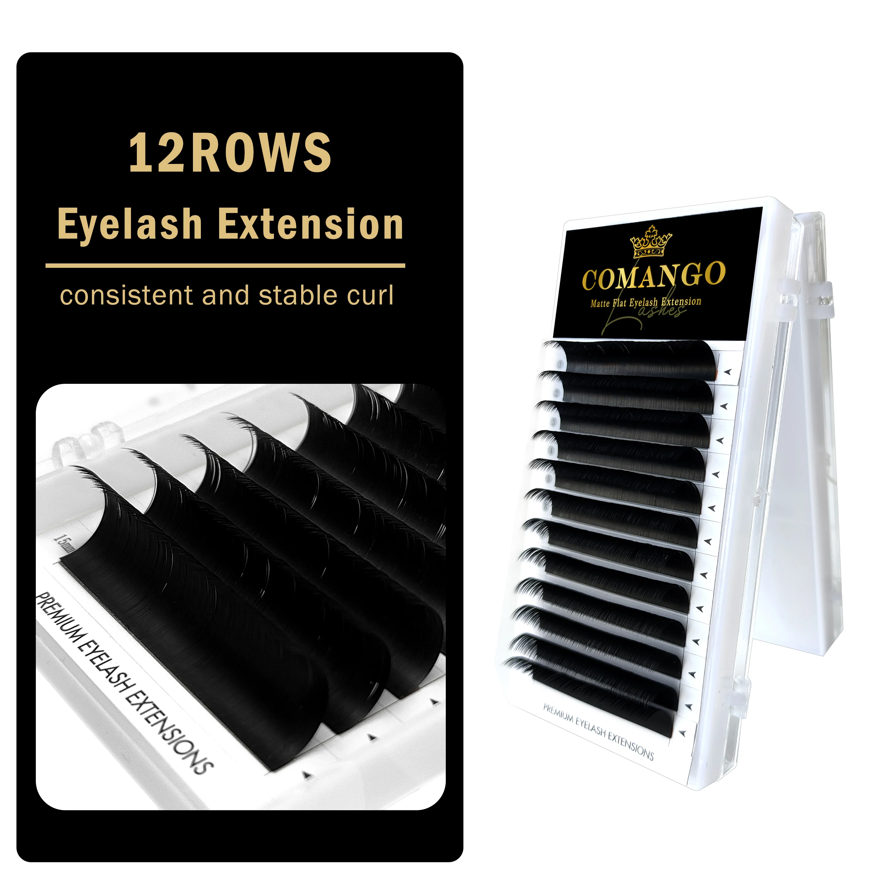 CoMango Matte High-Retention Ellipse Flat Base Eyelash Extension Split-tips Silk Mink Super Soft False Lashes Supplies Cilios