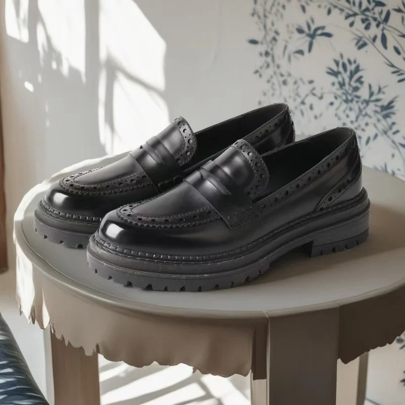 

TMA EYES Spring and Summer Simple Solid Color Casual British Style Women's Breathable Thick Soled Loafers