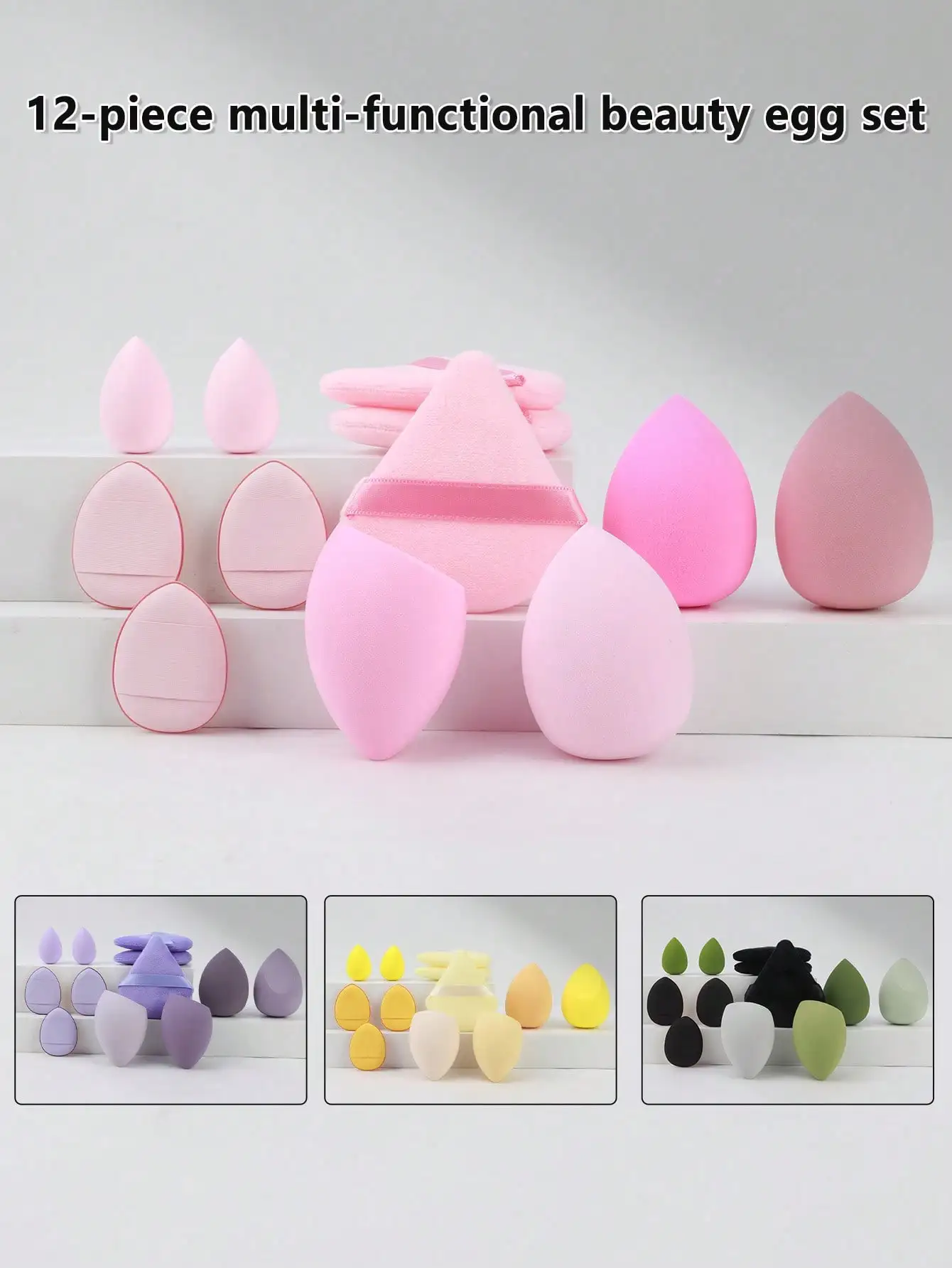 12-Pack Water Drop Beauty Egg & Finger Powder Puff Set Sponge Applicator For  Foundation Concealer Daily Cosmetic Makeup Tools