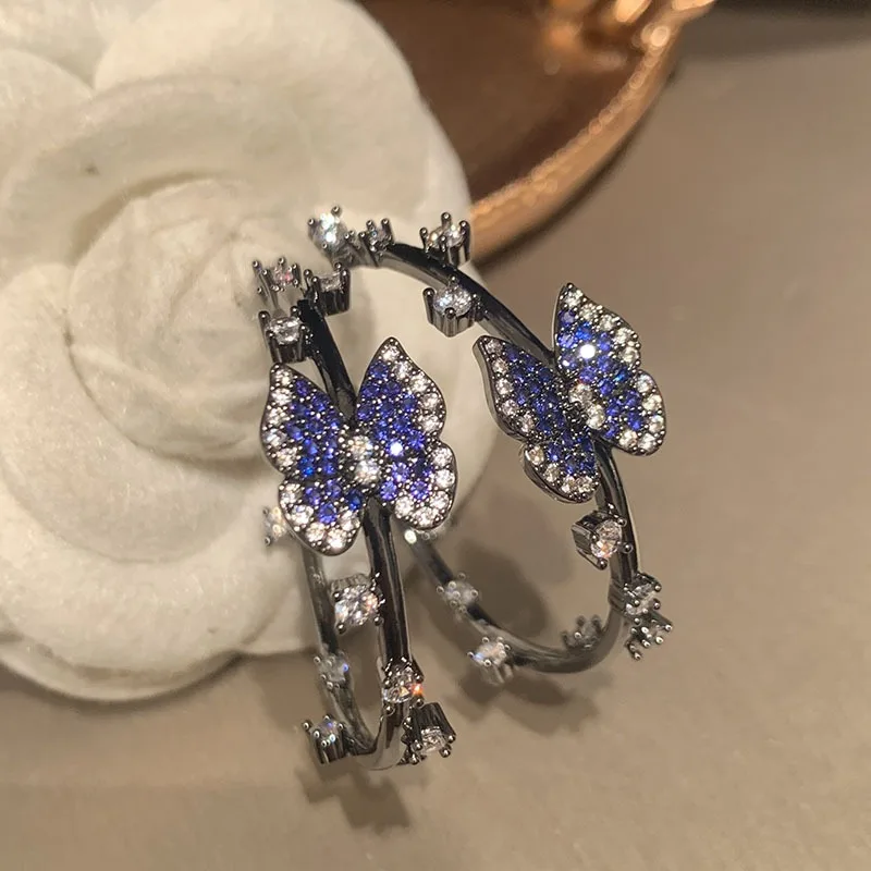 

Bilincolor Fashion Small Blue Butterfly C Circle Earring for Women Dinner Party