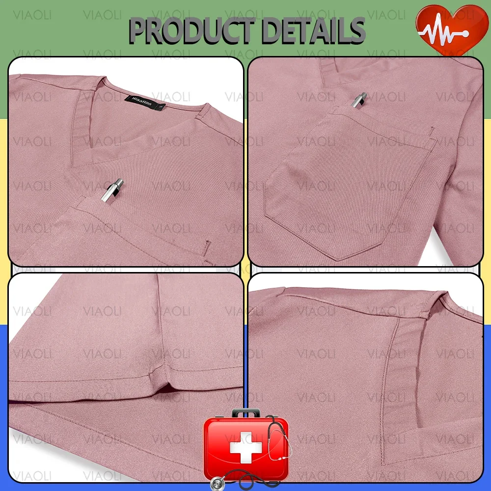 Uniformes d'infirmière Vêtements de travail cliniques d'hôpital S-XXXL Ensemble de gIslande Chemise unisexe Pantalon droit Accessoires de soins infirmiers Vêtements de générateurs médicaux