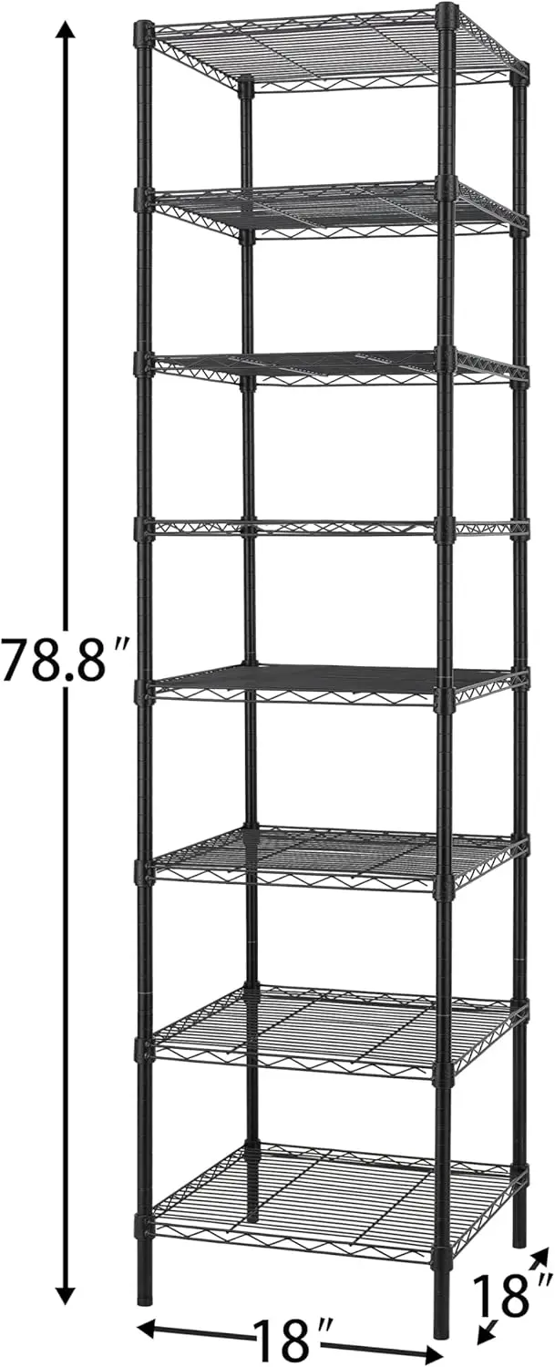 Heavy Duty 8 Tier Wire Shelving, 18x18x78.8 inches 8 Shelves Storage Rack with Thicken Steel Tube,Pantry Shelves for Storage,New