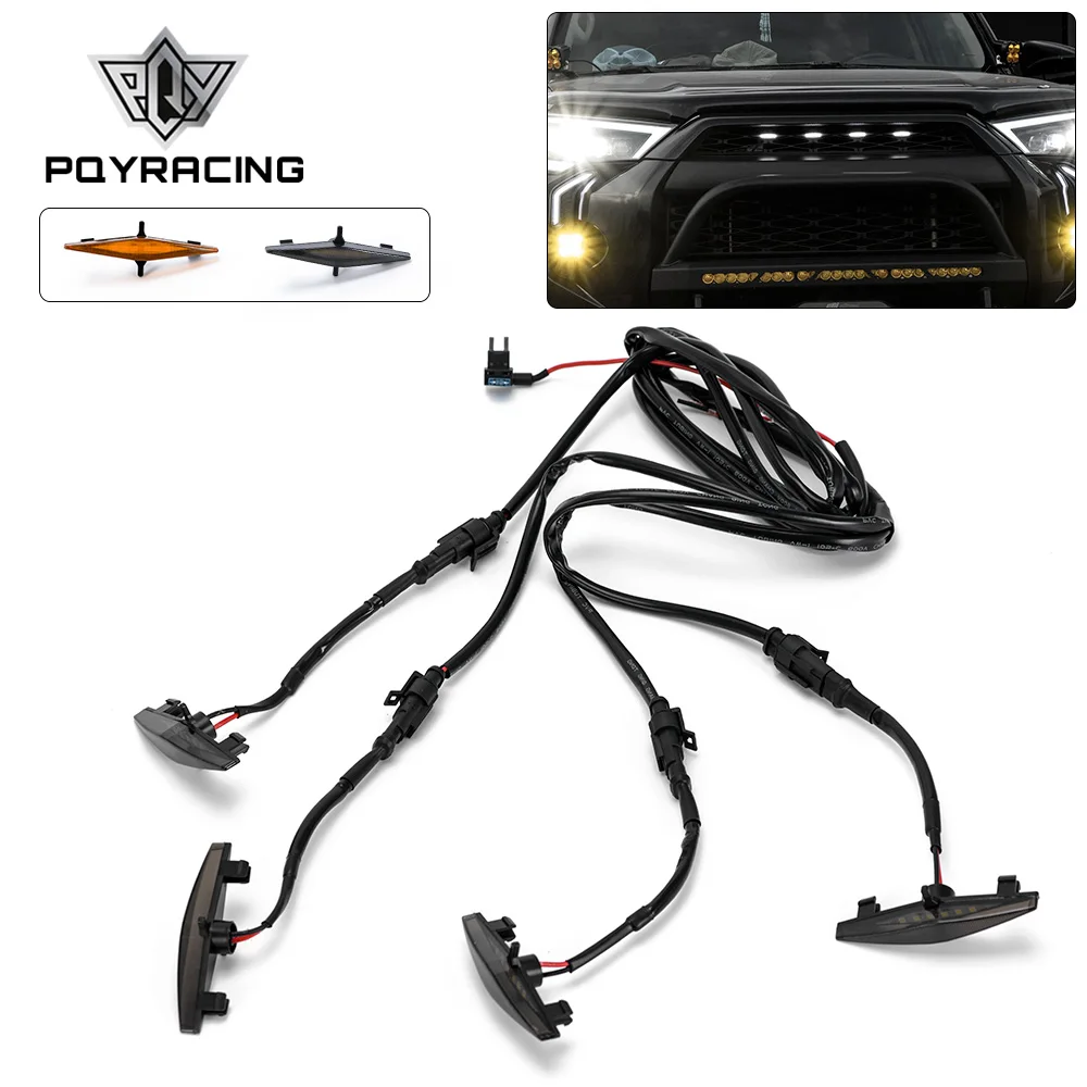 

4pc Set Smoked Lens Amber white Front Grille Lighting Kit For 2014-2019 Toyota 4Runner TRD Pro Grille , Includes 12V