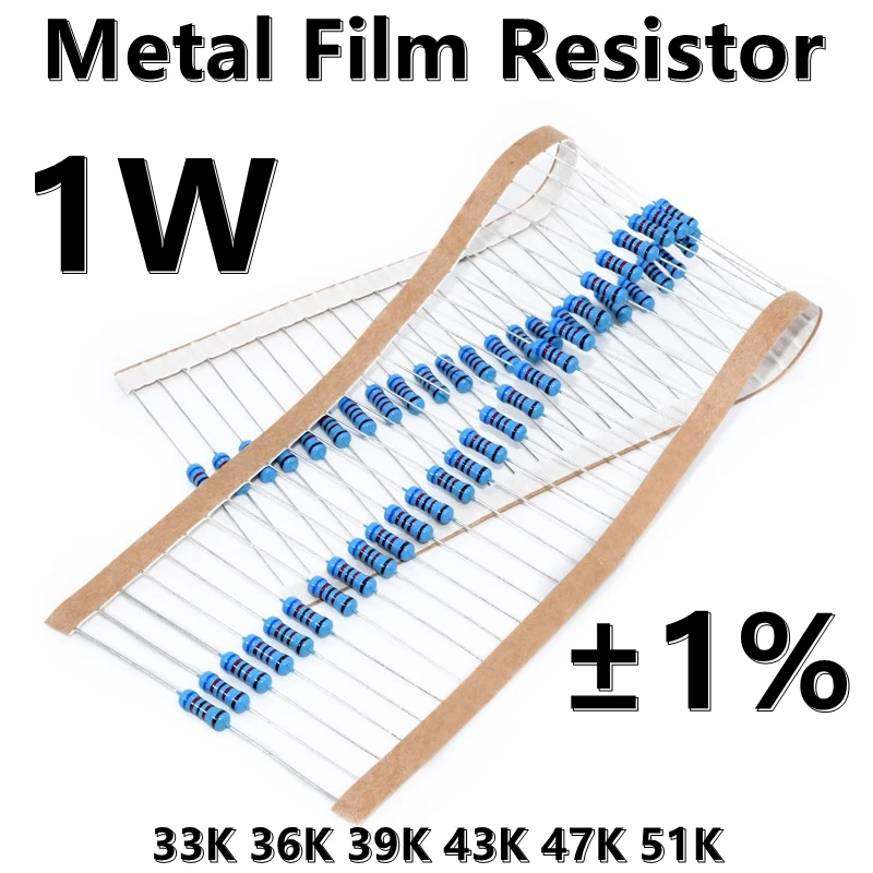 (50pcs) 1W Metal Film Resistor 1% five color ring precision resistor 33K 36K 39K 43K 47K 51K