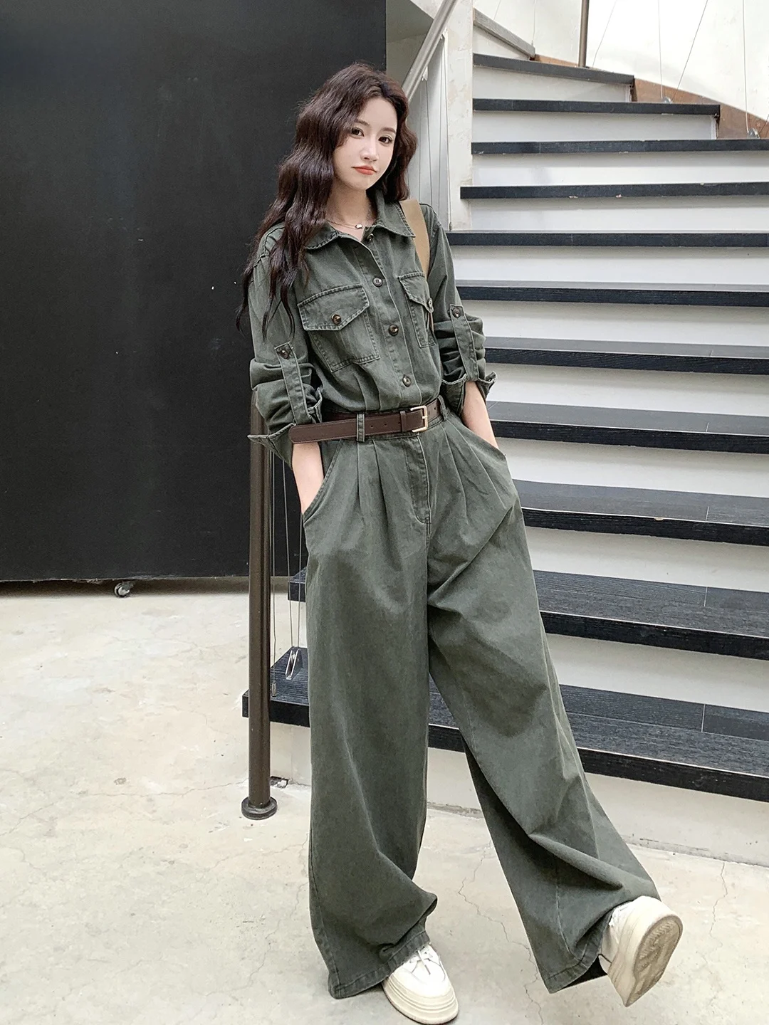 

Cool Korean Sle Wide Leg Denim Overalls Women's Spring New Workwear Dr Pants High Waist Straight Leg Casual Trousers