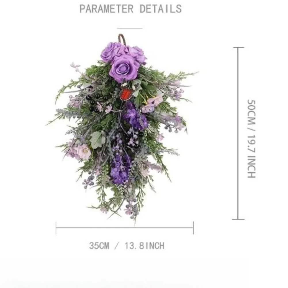 Rustic Purple and Hyacinth Silk Flower Wall Hanging for Home Office Mall Decor Artificial Flower Arrangement Rustic