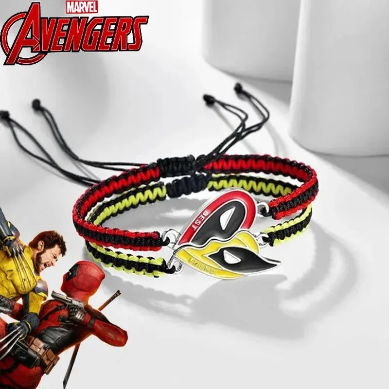 Disney Deadpool & Wolverine Bracelet Peripheral Couple Necklace Keychain Set Anime Hand Woven Heart Best Brother Christmas Gift