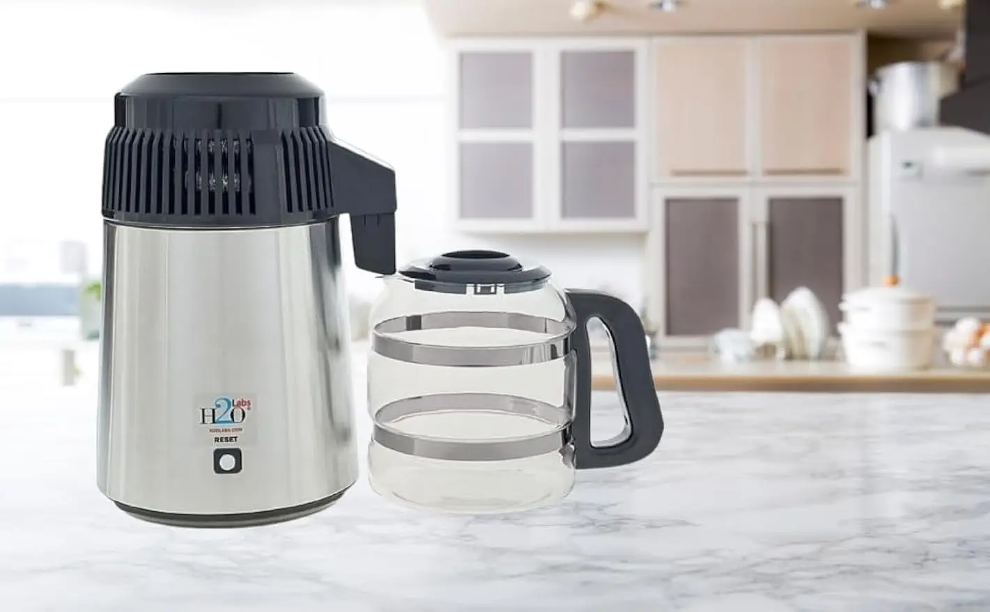 H2oLabs Best-in-Class Stainless Steel Home Water Distiller & Glass Carafe | With Exclusive Activated Carbon Mega Pods