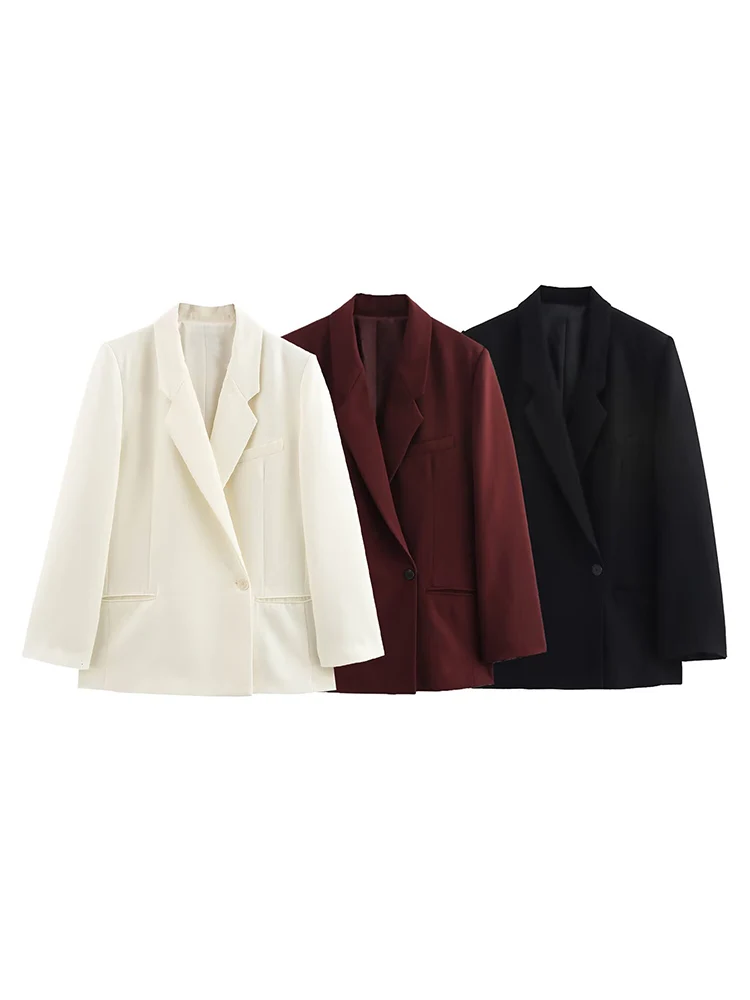 UNIZERA women's double breasted loose casual suit jacket with lapel button decoration for spring new women's clothing