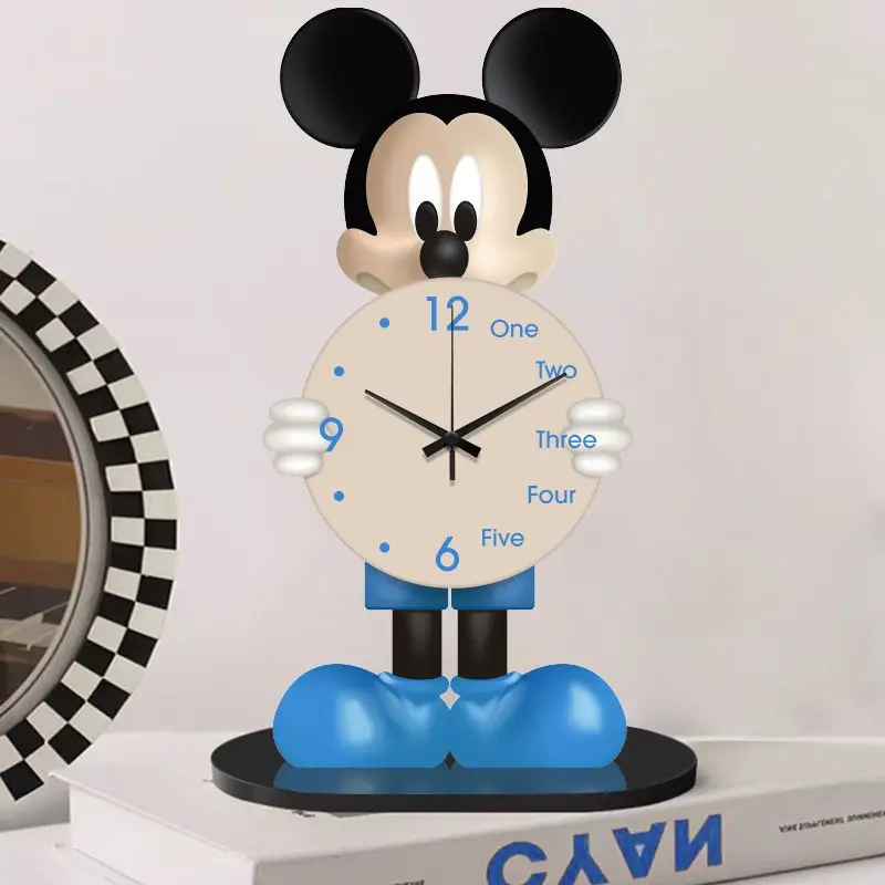 Miniso Mickey Mouse Clock Cartoon Anime Wooden Silence Clock Living Room Bedroom Desktop Clock Ornaments Home Decor Gifts