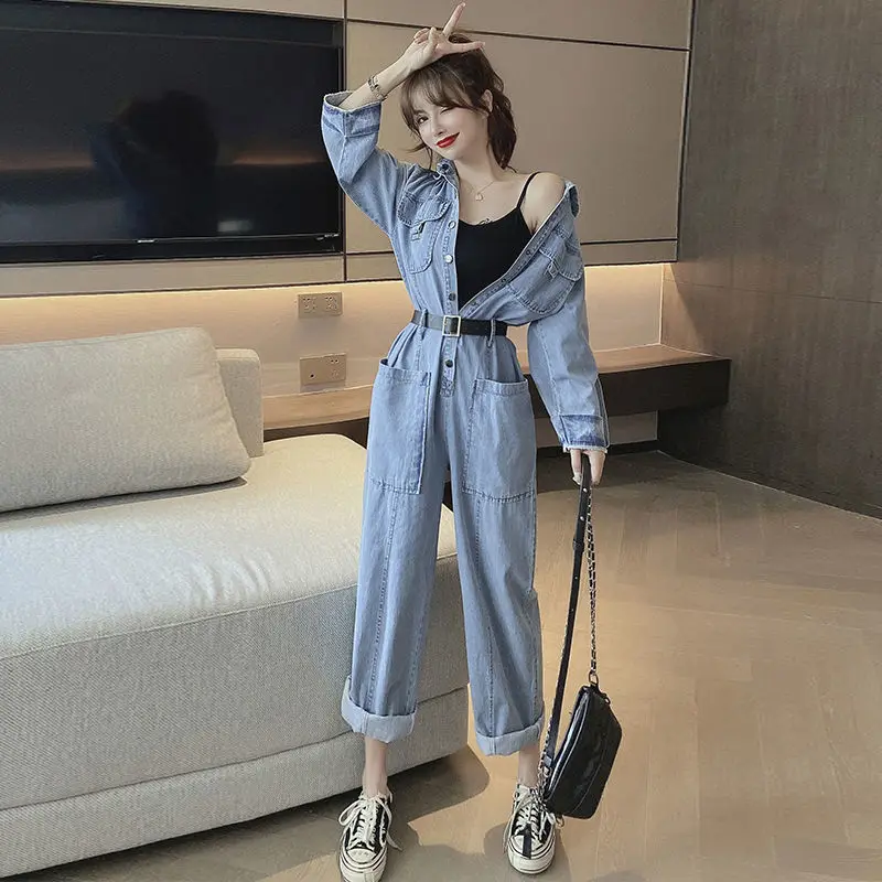 Lente- en zomermode nieuwe damesjumpsuit losse woon-werkkleding denim jumpsuit