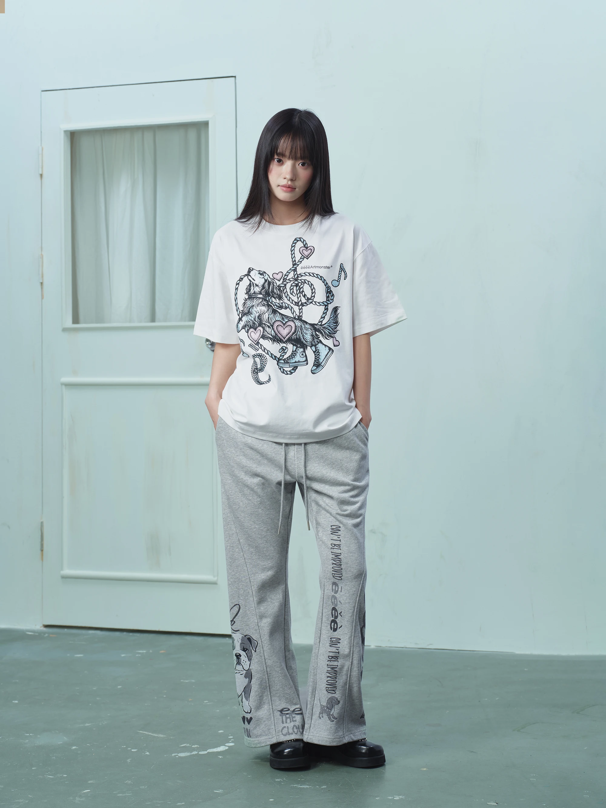 Depressed Dog Eeee Small Design Sense Deconstructed Flared Pants Drawstring Trim Long Pants Sweatpants Fashion Urban Style