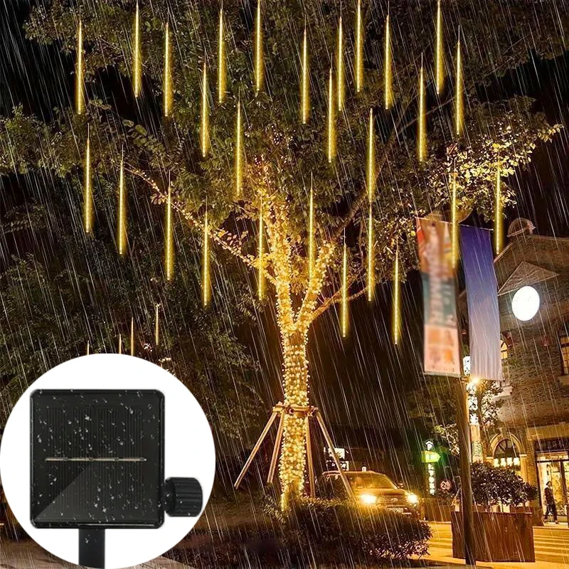 30/50cm Christmas Tree Decorations Ornaments LED Solar Meteor Shower Rain Lights 8 Tubes Outdoor Garden Decor Street Garland