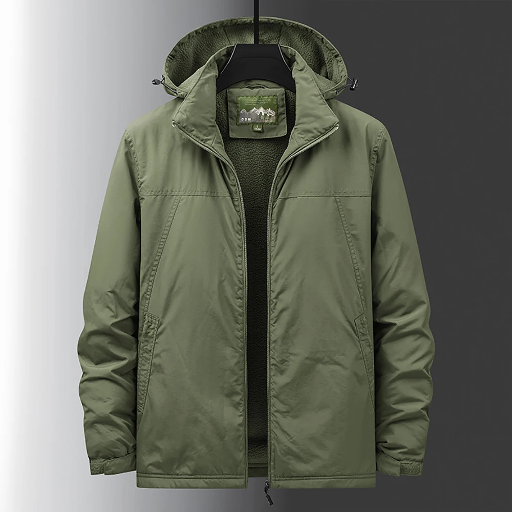 

Men's Keep Warm Velvet Thickened Casual Coat Winter Outdoor Zipper Waterproof Jacket fashion Cotton Solid Climbing Man Jackets