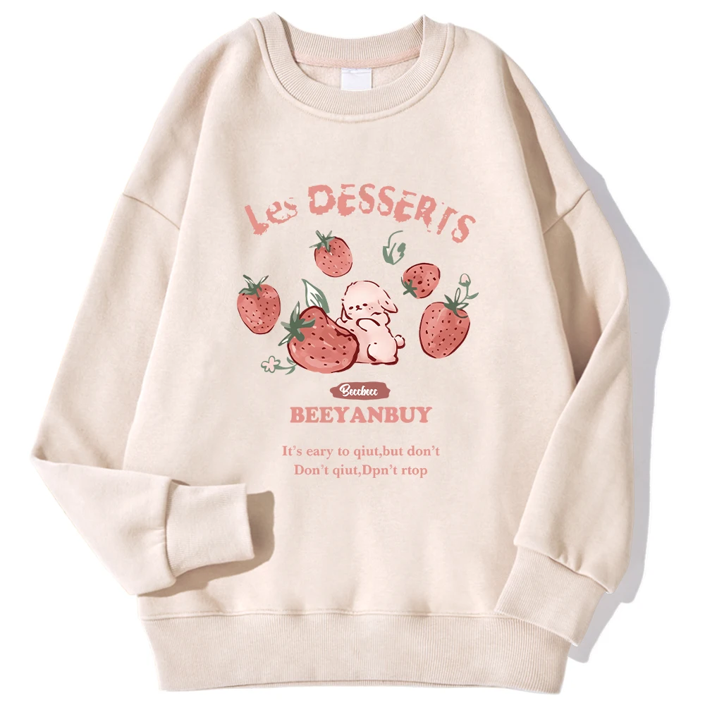 Fashion Women\'S Pullover Cute Strawberry And Rabbit Printed Hoodie Crewneck Soft Warm Breathable Sweatshirt Autumn Winter Hoody