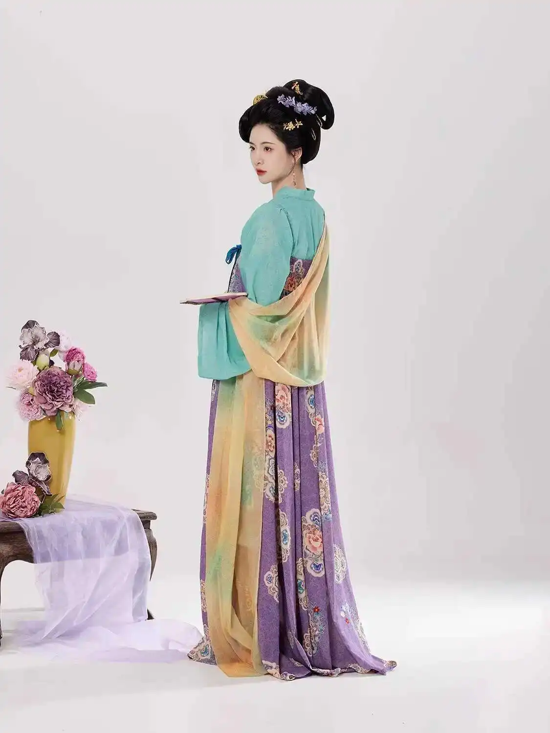 

Weaving Department Tang Dynasty Hanfu Upper Ru Improved Brocade Patchwork Chest-high Strap Dress Chiffon Cape
